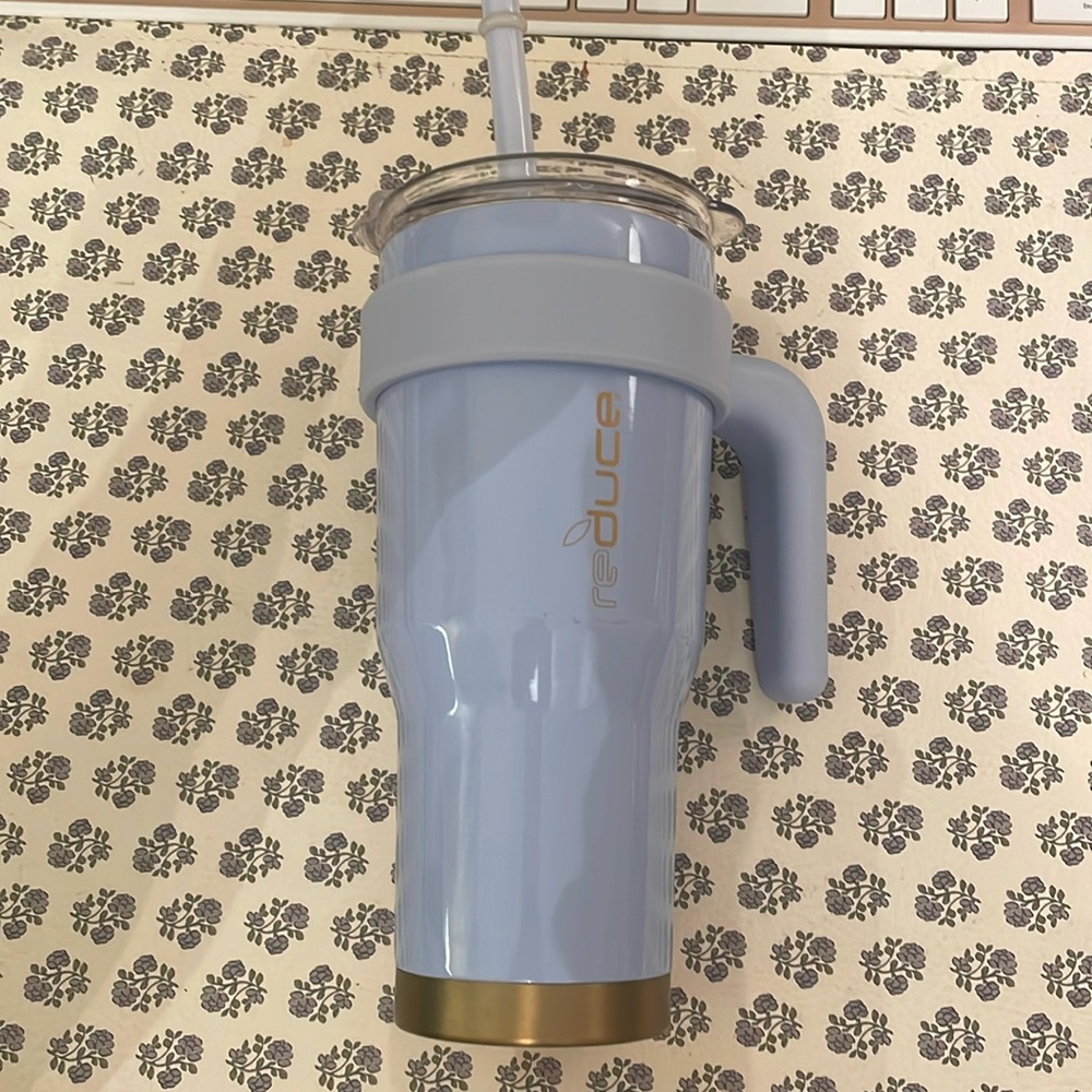 Reduce sky blue gold 24 oz tumbler with handle and lid and straw